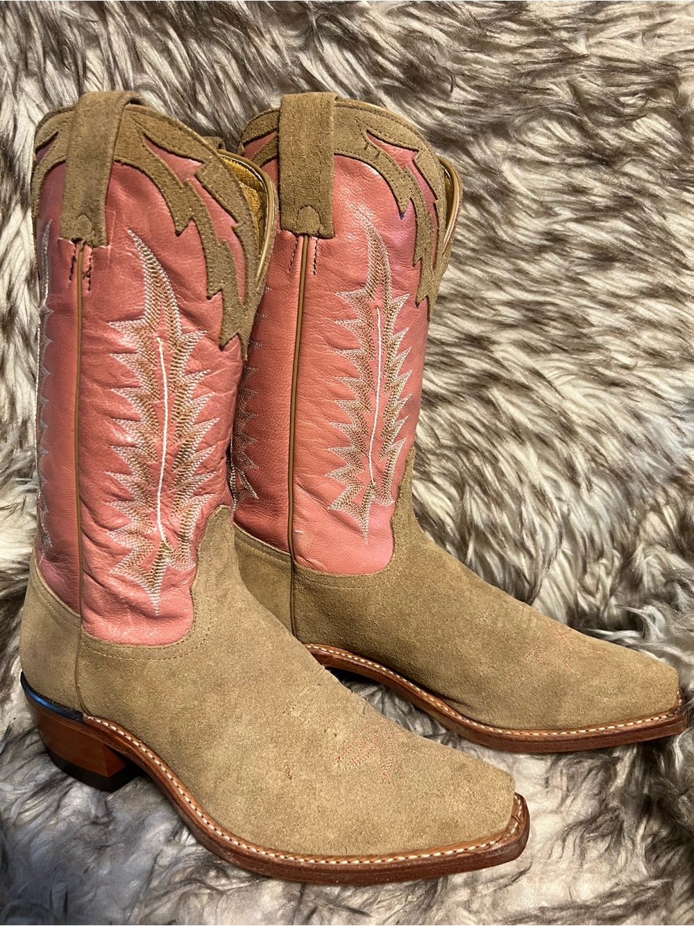 Tony Lama Women Suede Foot Pink Leather Shaft Cowboy Boots Sz 6.5 B - Picture 6 of 14